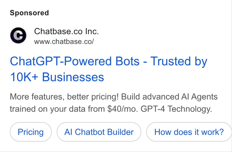 An ad Chatbase is running
