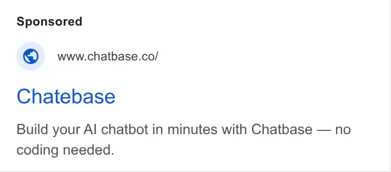 An ad Chatbase is running