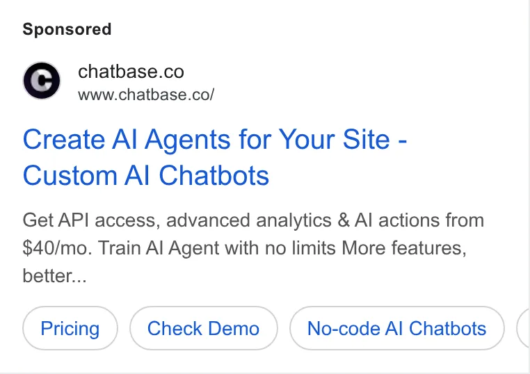 An ad Chatbase is running