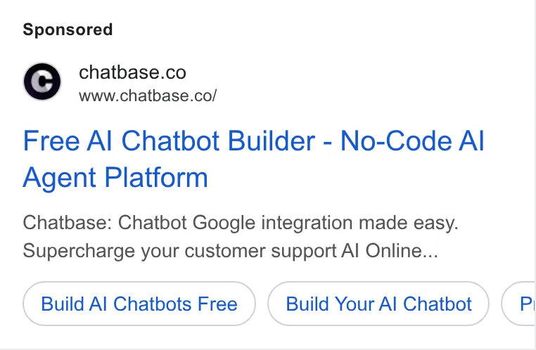 An ad Chatbase is running