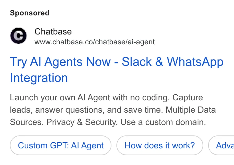 An ad Chatbase is running