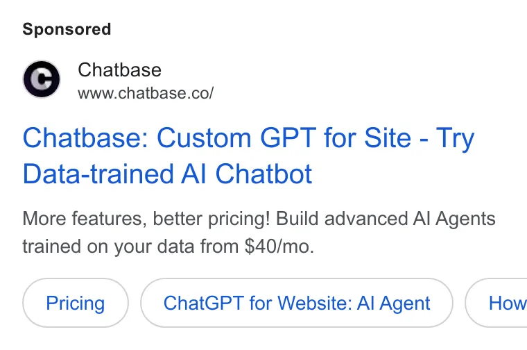 An ad Chatbase is running