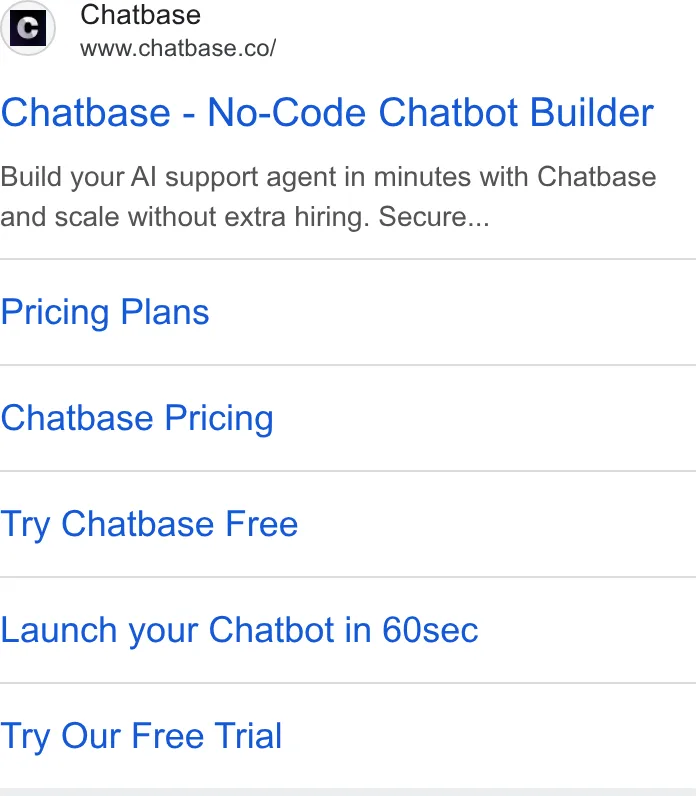 An ad Chatbase is running