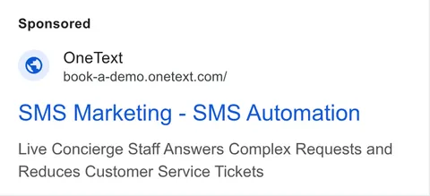 An ad Sell more with OneText is running