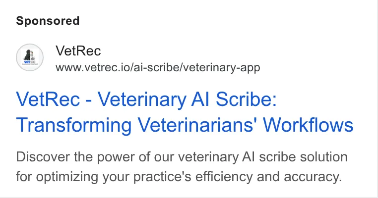 An ad VetRec is running