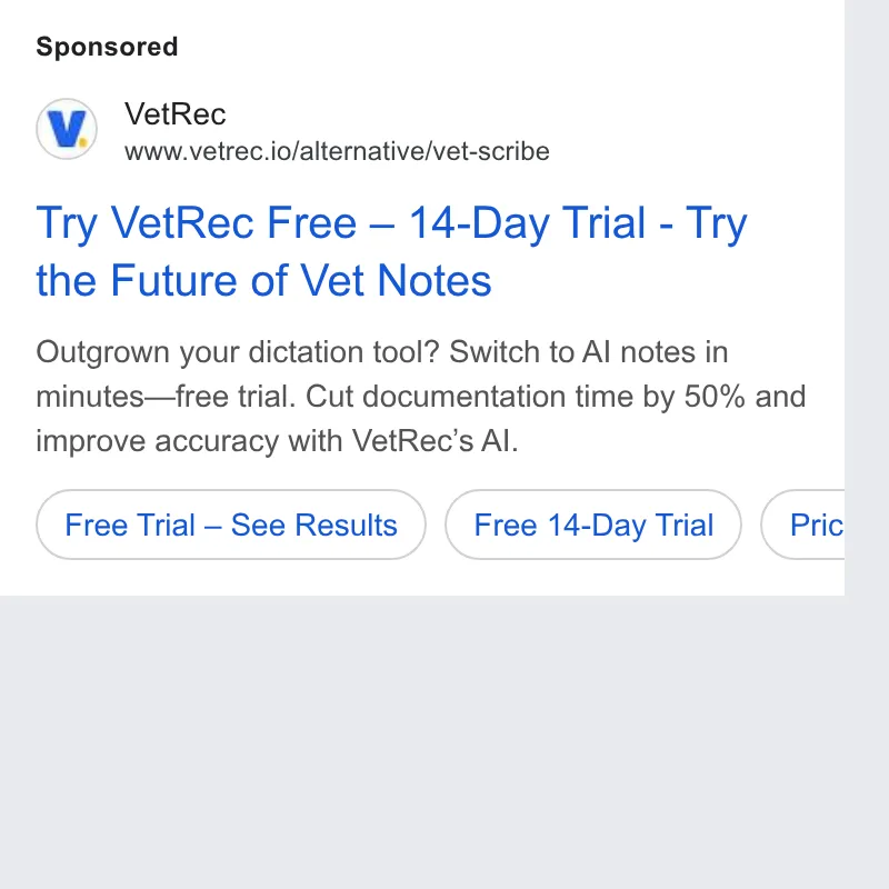 An ad VetRec is running