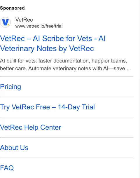 An ad VetRec is running