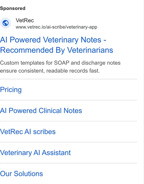 An ad VetRec is running