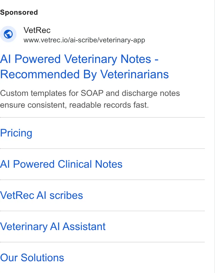 An ad VetRec is running