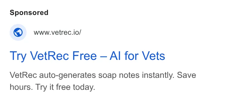 An ad VetRec is running