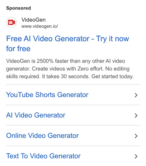 An ad VideoGen is running
