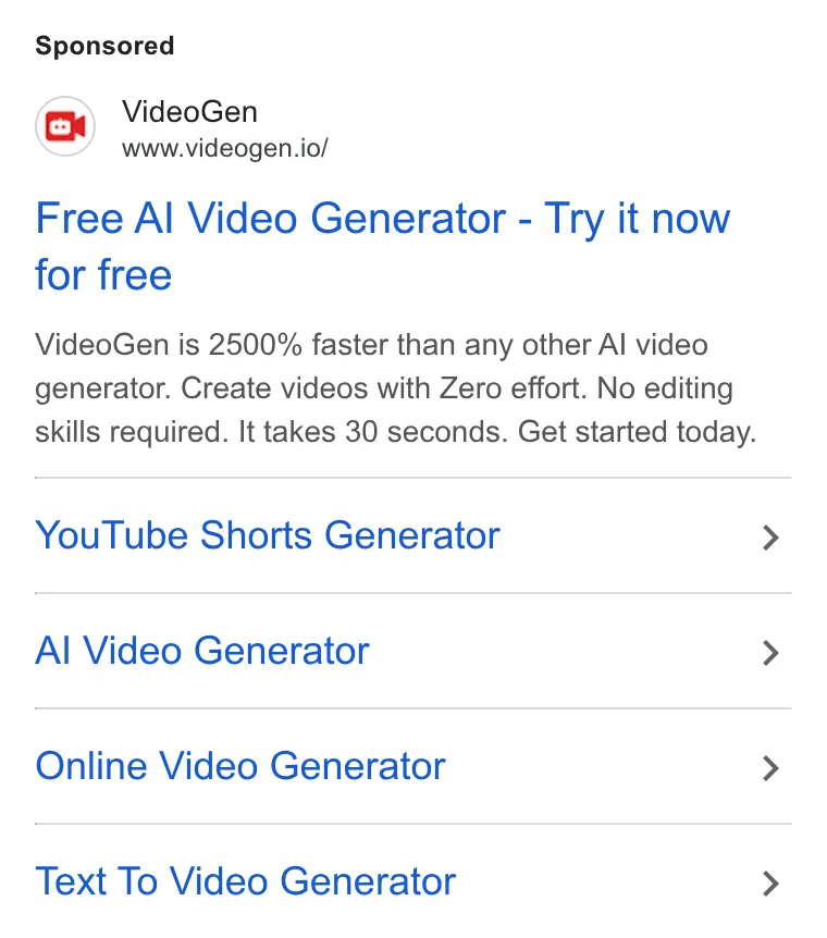 An ad VideoGen is running