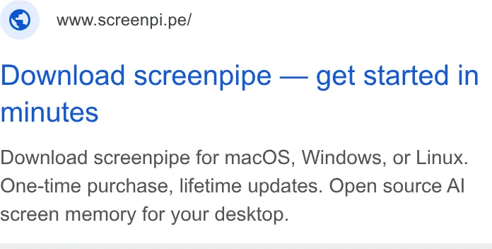 An ad screenpipe is running