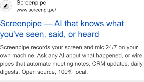 An ad screenpipe is running