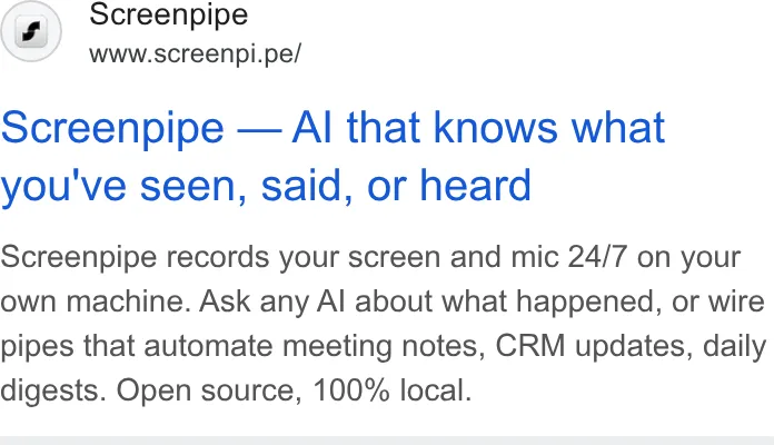 An ad screenpipe is running