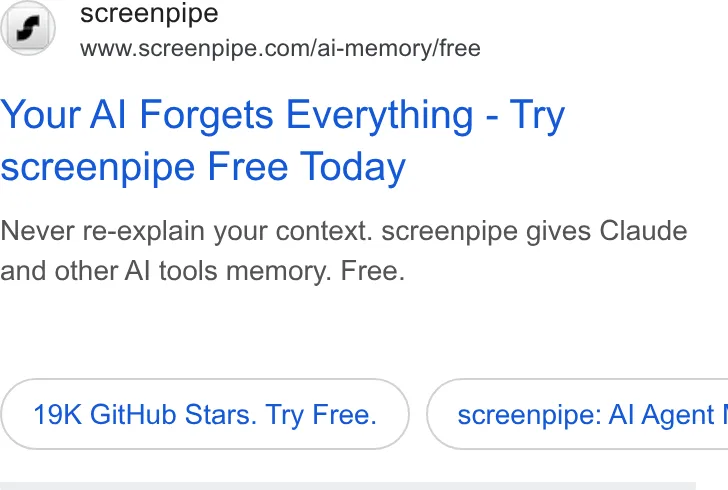 An ad screenpipe is running