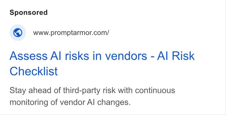 An ad PromptArmor is running