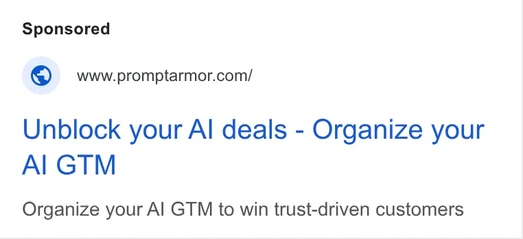 An ad PromptArmor is running