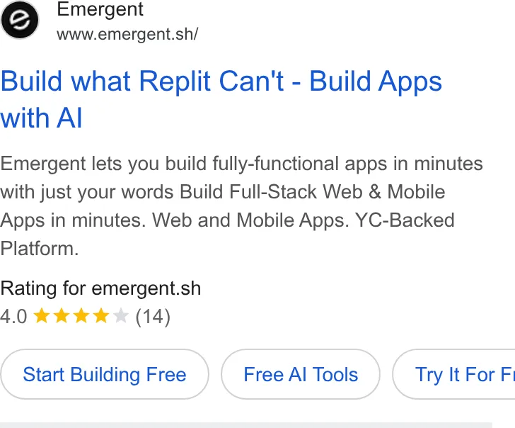 An ad Emergent's Dynamite Site is running