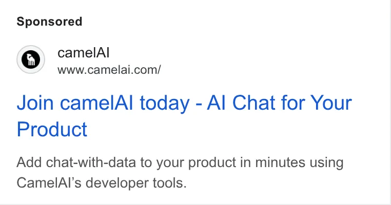 An ad camelAI is running