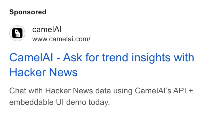 An ad camelAI is running