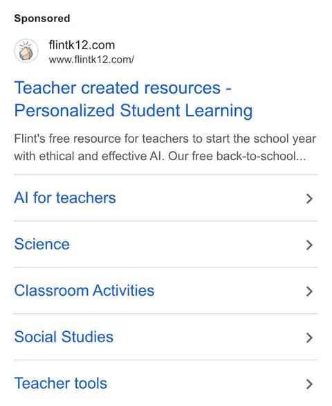 An ad Flintk12 is running