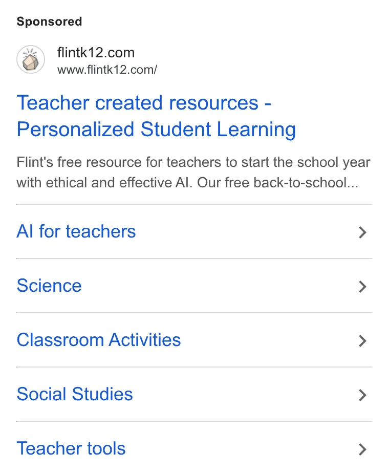 An ad Flintk12 is running
