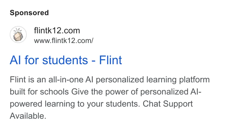 An ad Flintk12 is running