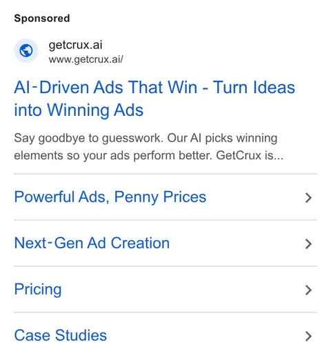 An ad GetCrux is running