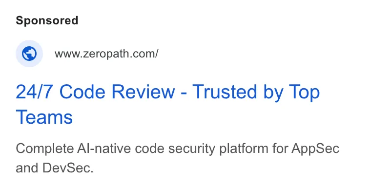 An ad ZeroPath is running
