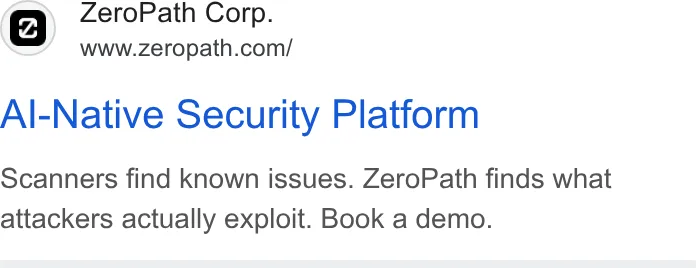 An ad ZeroPath is running