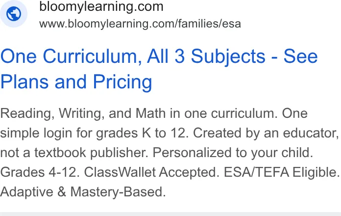 An ad Bloomylearning is running