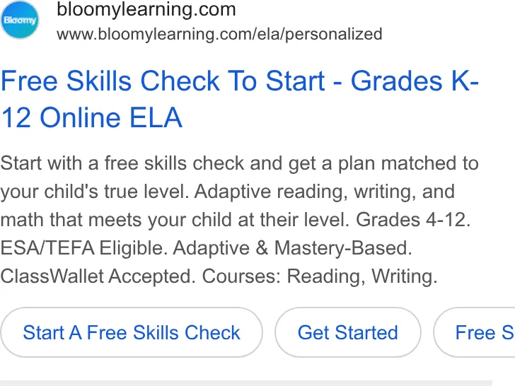 An ad Bloomylearning is running
