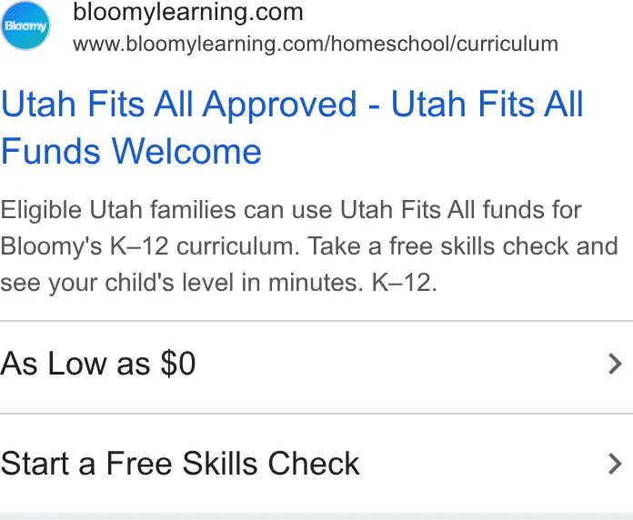 An ad Bloomylearning is running
