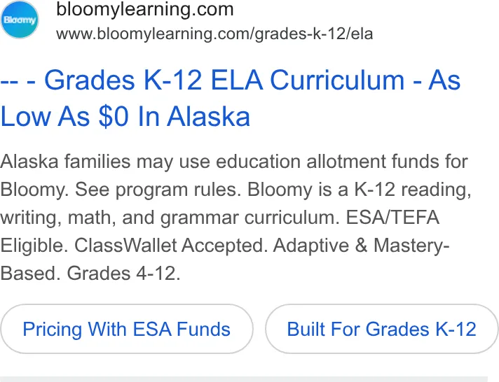 An ad Bloomylearning is running