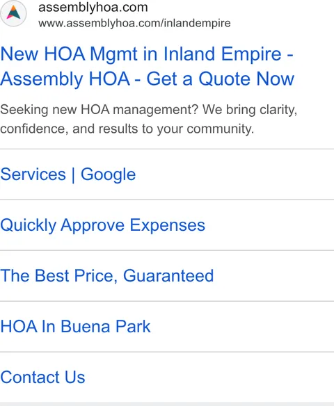 An ad Assembly HOA Management is running