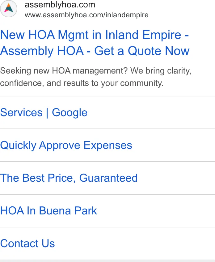 An ad Assembly HOA Management is running