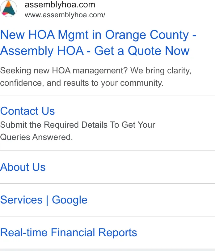 An ad Assembly HOA Management is running