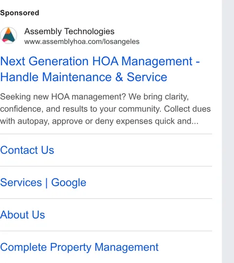 An ad Assembly HOA Management is running