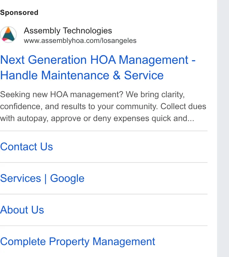 An ad Assembly HOA Management is running
