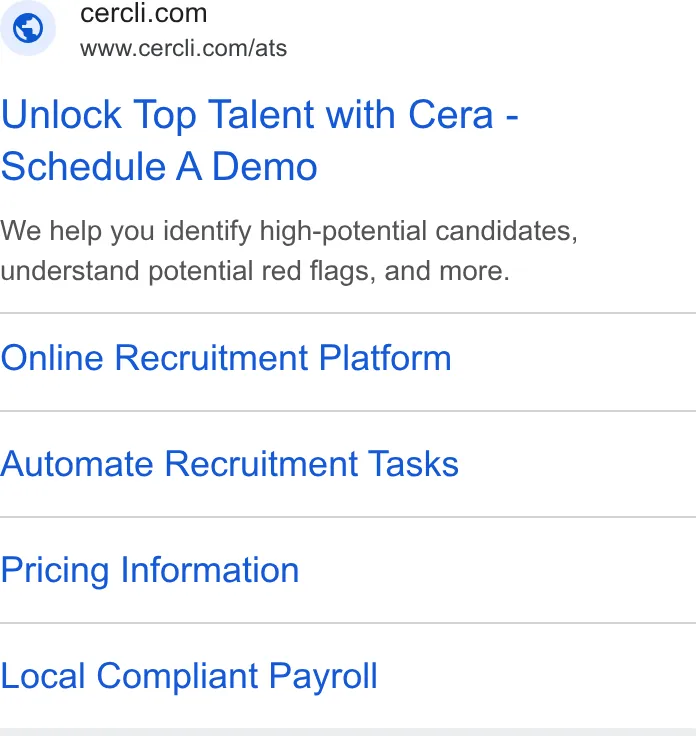 An ad Cercli is running