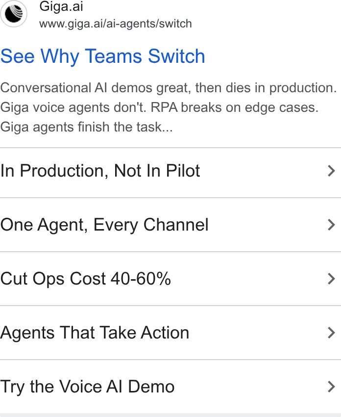An ad Giga is running