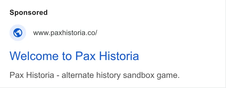 An ad Pax Historia is running