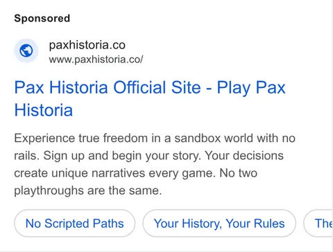 An ad Pax Historia is running