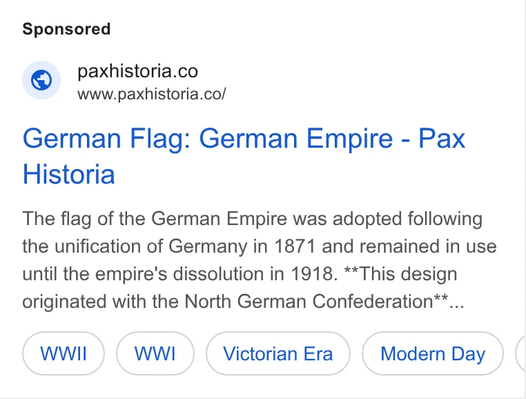 An ad Pax Historia is running