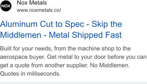 An ad NOX METALS is running