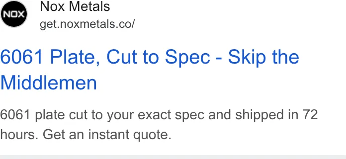 An ad NOX METALS is running