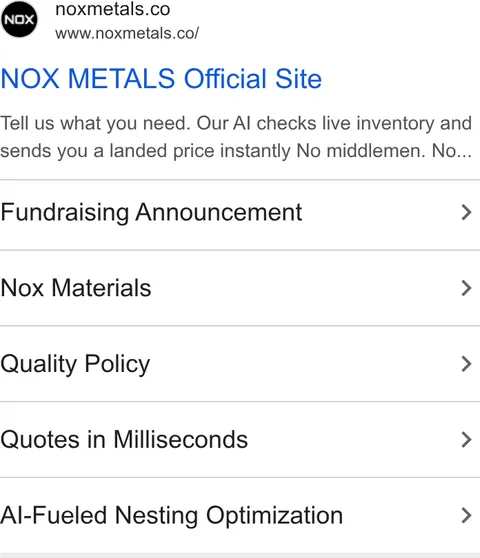 An ad NOX METALS is running