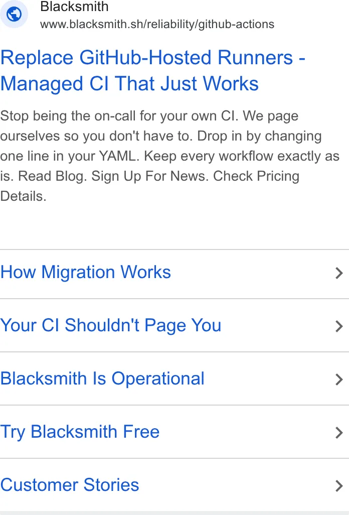 An ad Blacksmith is running
