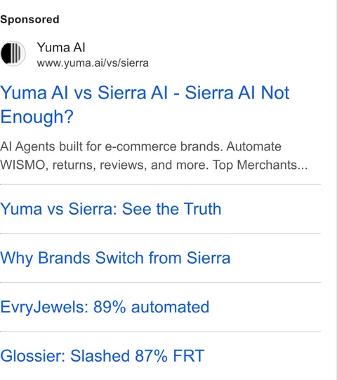 An ad Yuma AI is running